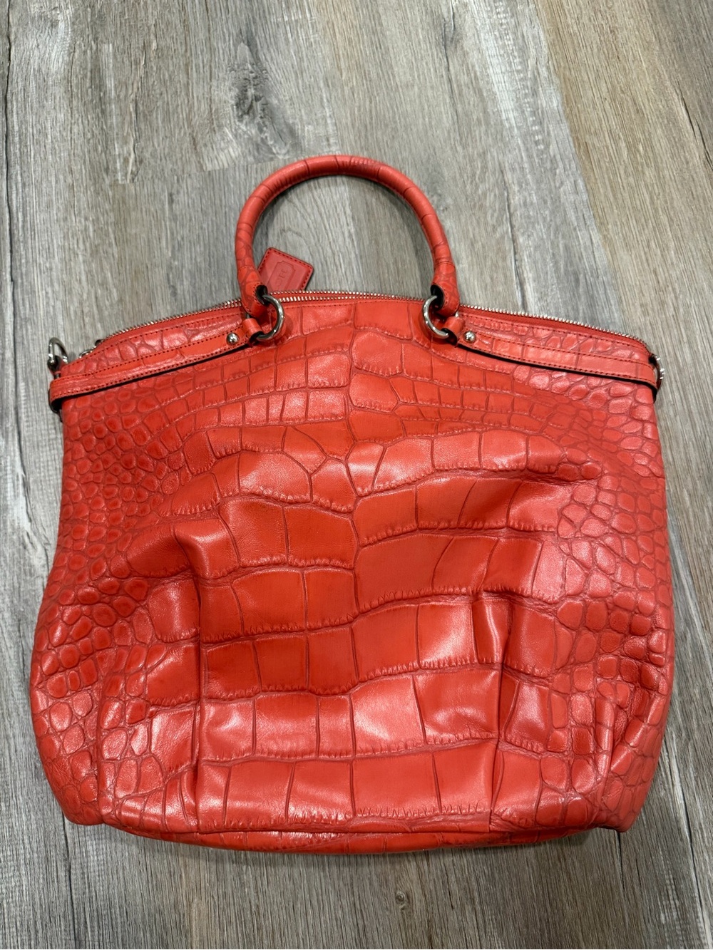 Coach Madison Lindsey Coral Croc Leather Satchel F22304 - Picture 8 of 9